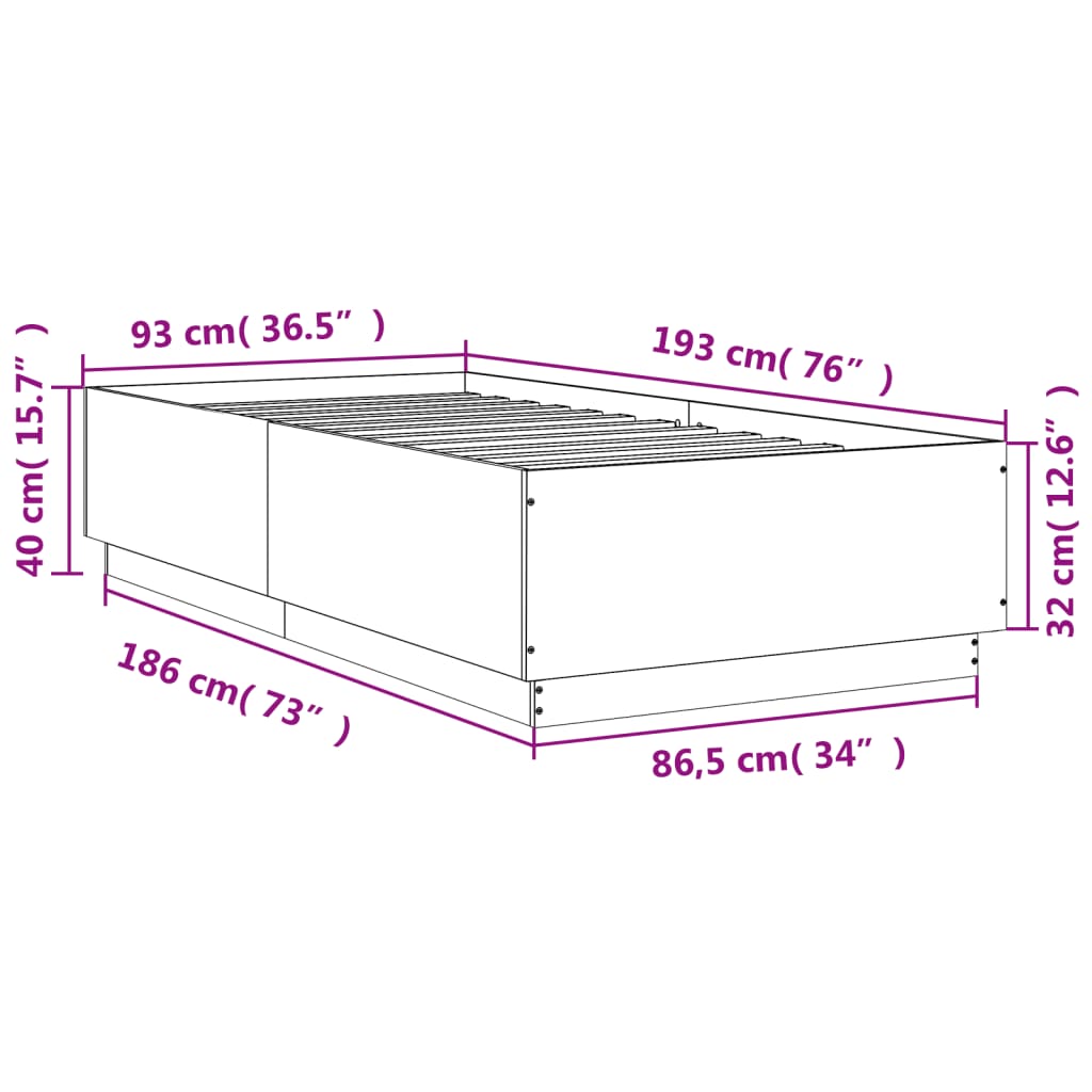 vidaXL Bed Frame without Mattress Black 90x190 cm Single