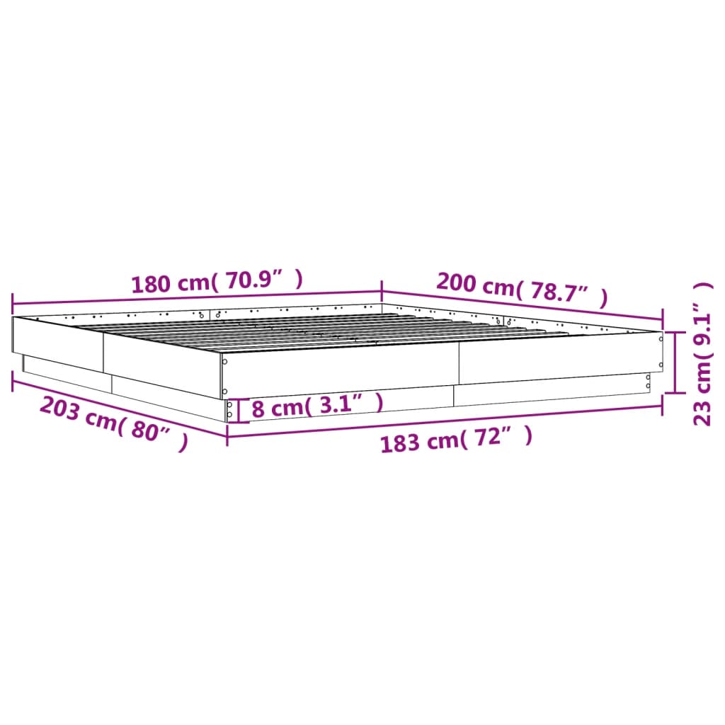 vidaXL Bed Frame without Mattress Sonoma Oak 180x200 cm