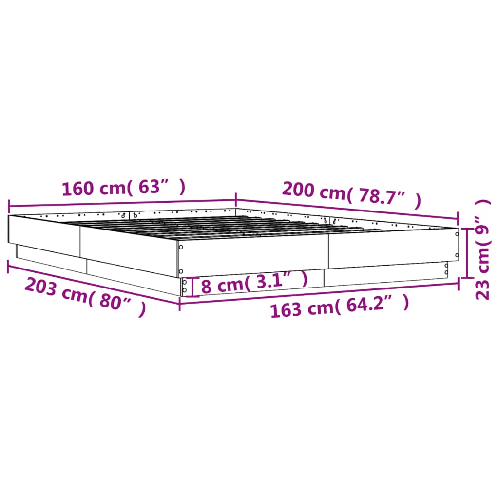 vidaXL Bed Frame | Grey Sonoma | Engineered wood, Plywood | Double | Durable