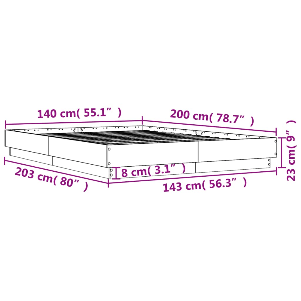 vidaXL Bed Frame without Mattress Grey Sonoma 140x200 cm