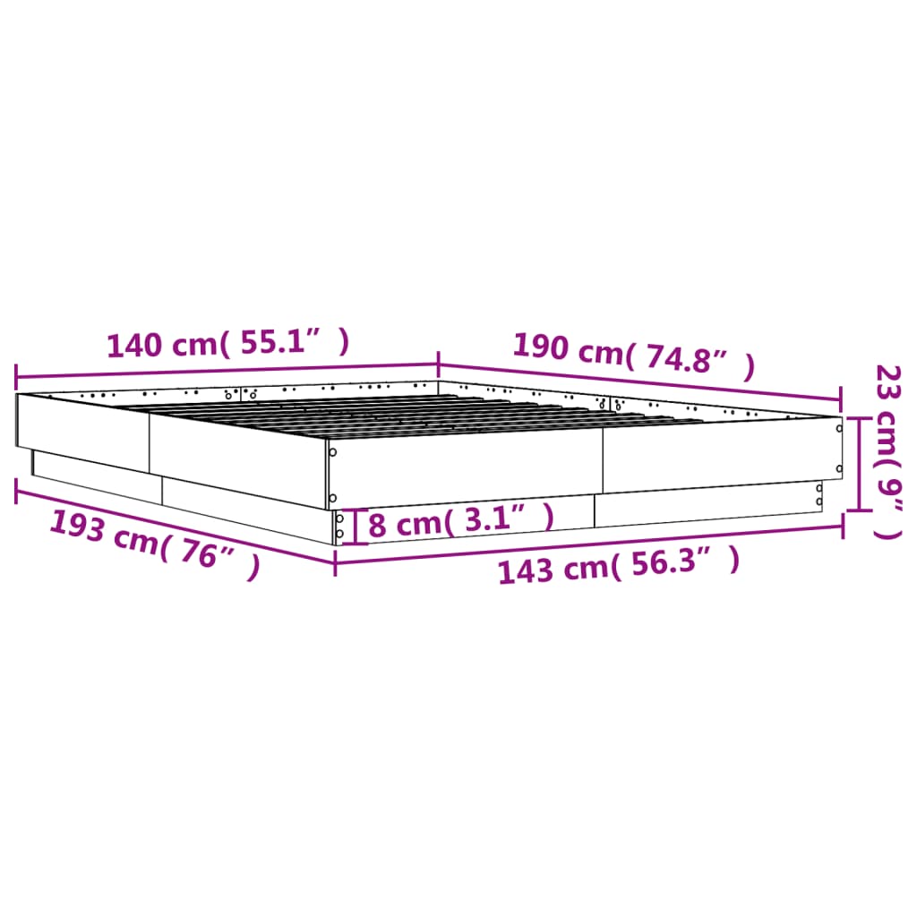 vidaXL Bed Frame | Sonoma Oak | Engineered wood | Double | Durable | Bed Frame