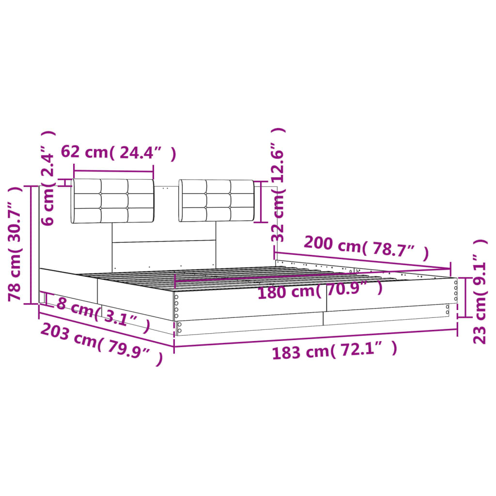 vidaXL Bed Frame without Mattress White 180x200 cm Super King