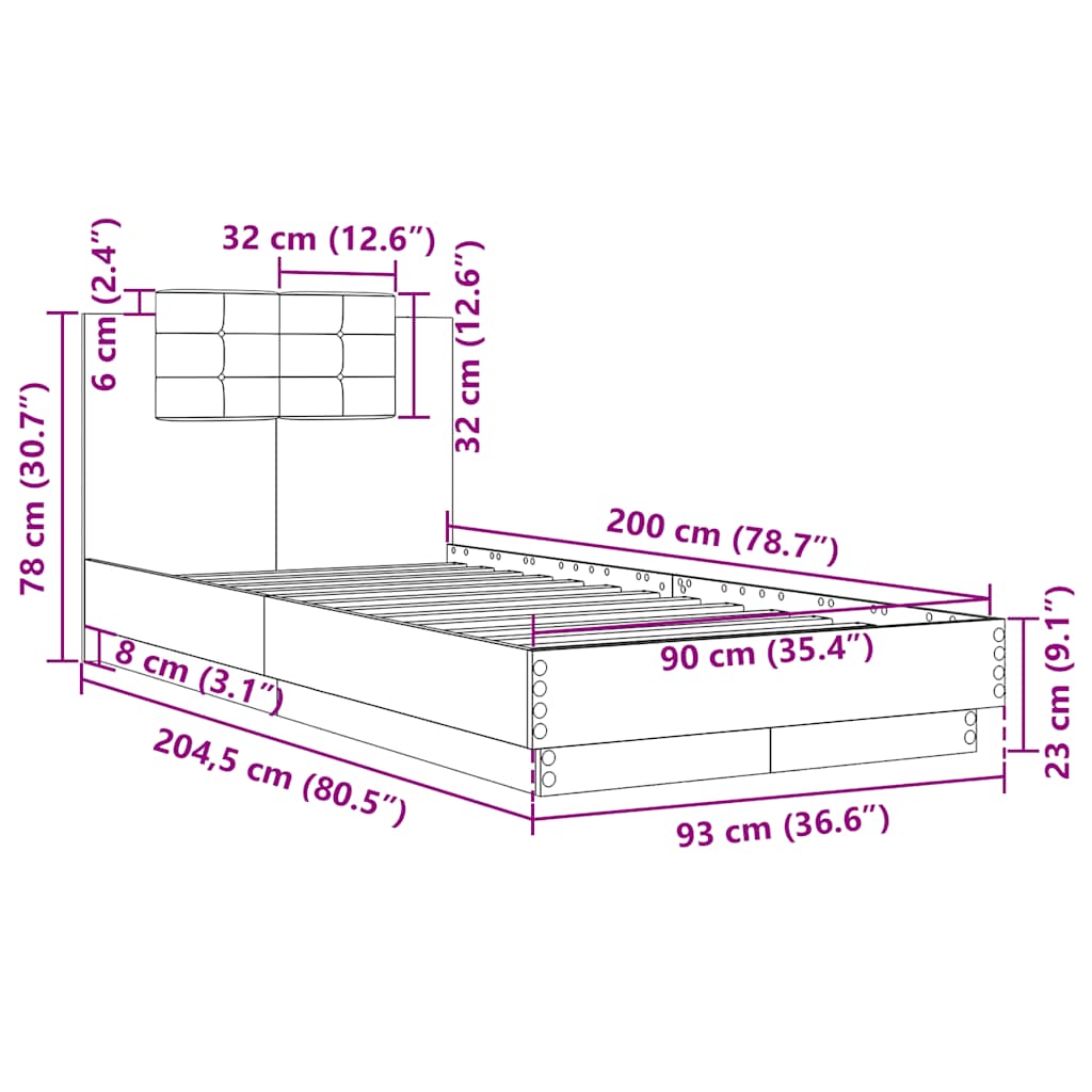 vidaXL Bed Frame with Headboard White 90x200 cm Engineered Wood