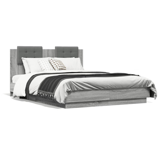vidaXL Bed Frame without Mattress Grey Sonoma 135x190 cm