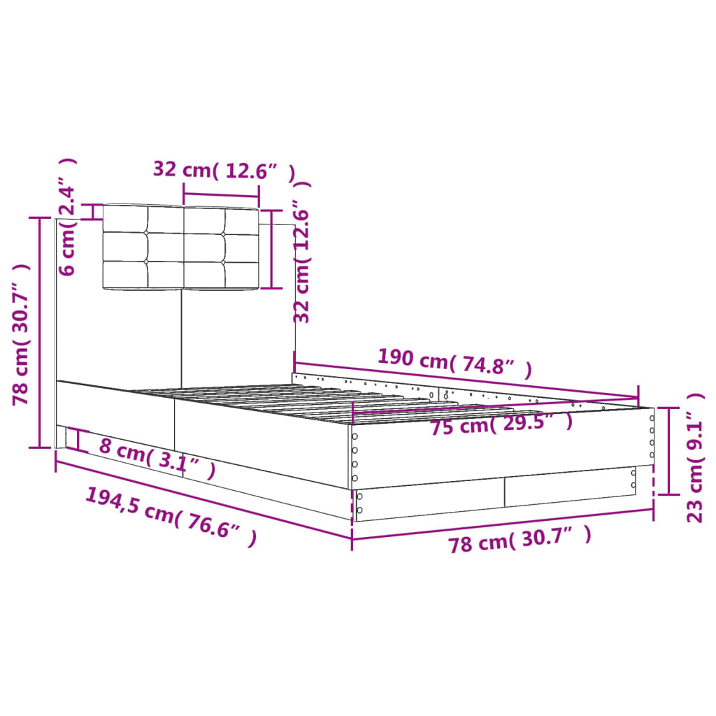 vidaXL Bed Frame without Mattress White 75x190 cm Small Single