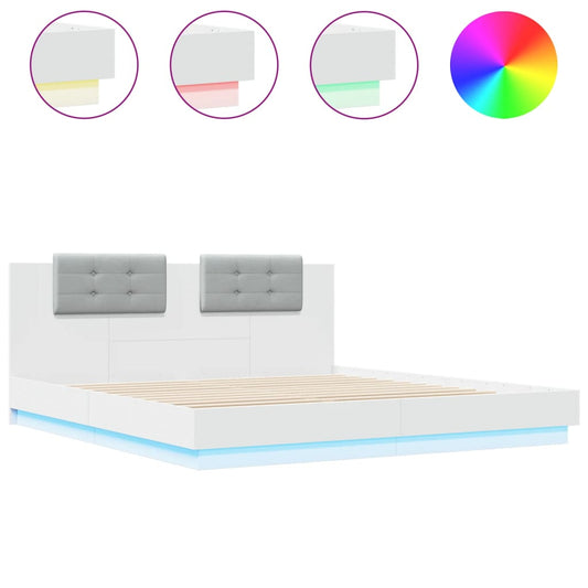 vidaXL Bed Frame | White | Engineered wood | Double | USB-C | Bed Frame