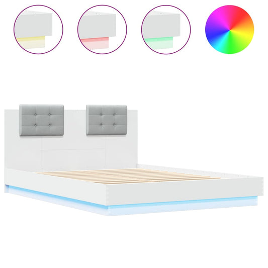 vidaXL Bed Frame with LED without Mattress White 140x200 cm