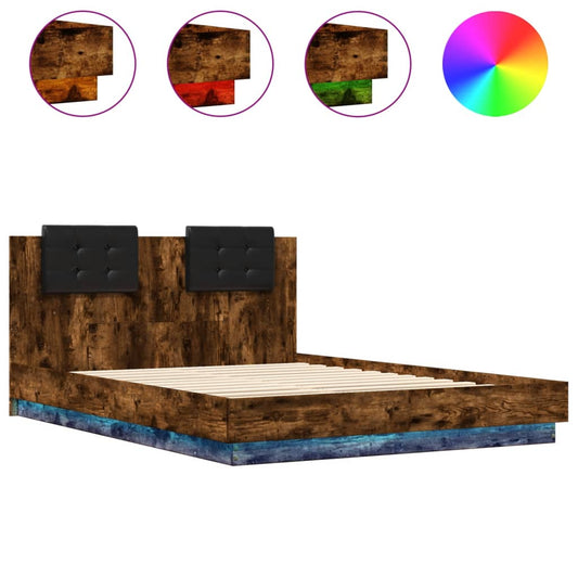 vidaXL Bed Frame | Smoked oak | Engineered wood, Plywood