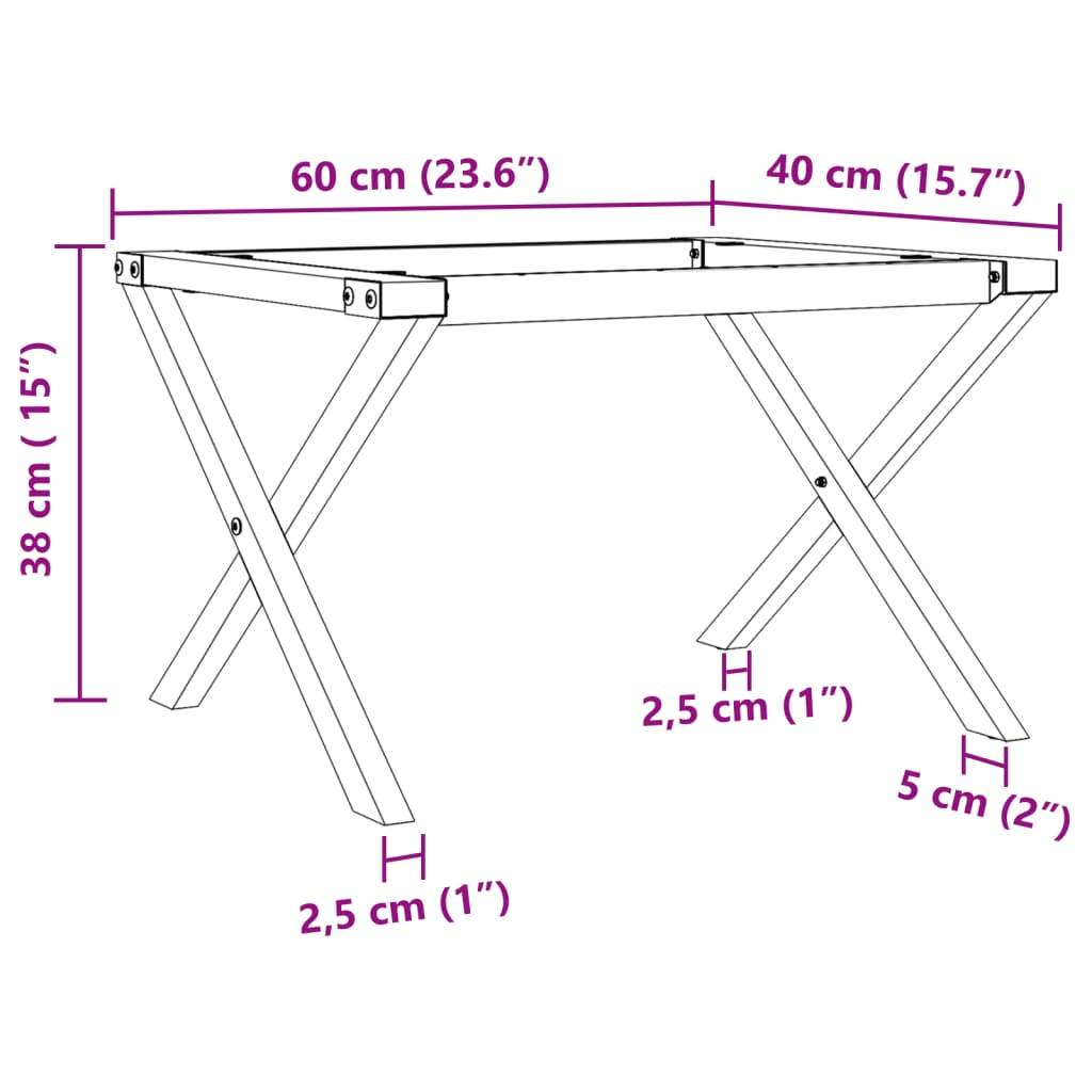 vidaXL Coffee Table Legs X-Frame 60x40x38 cm Steel