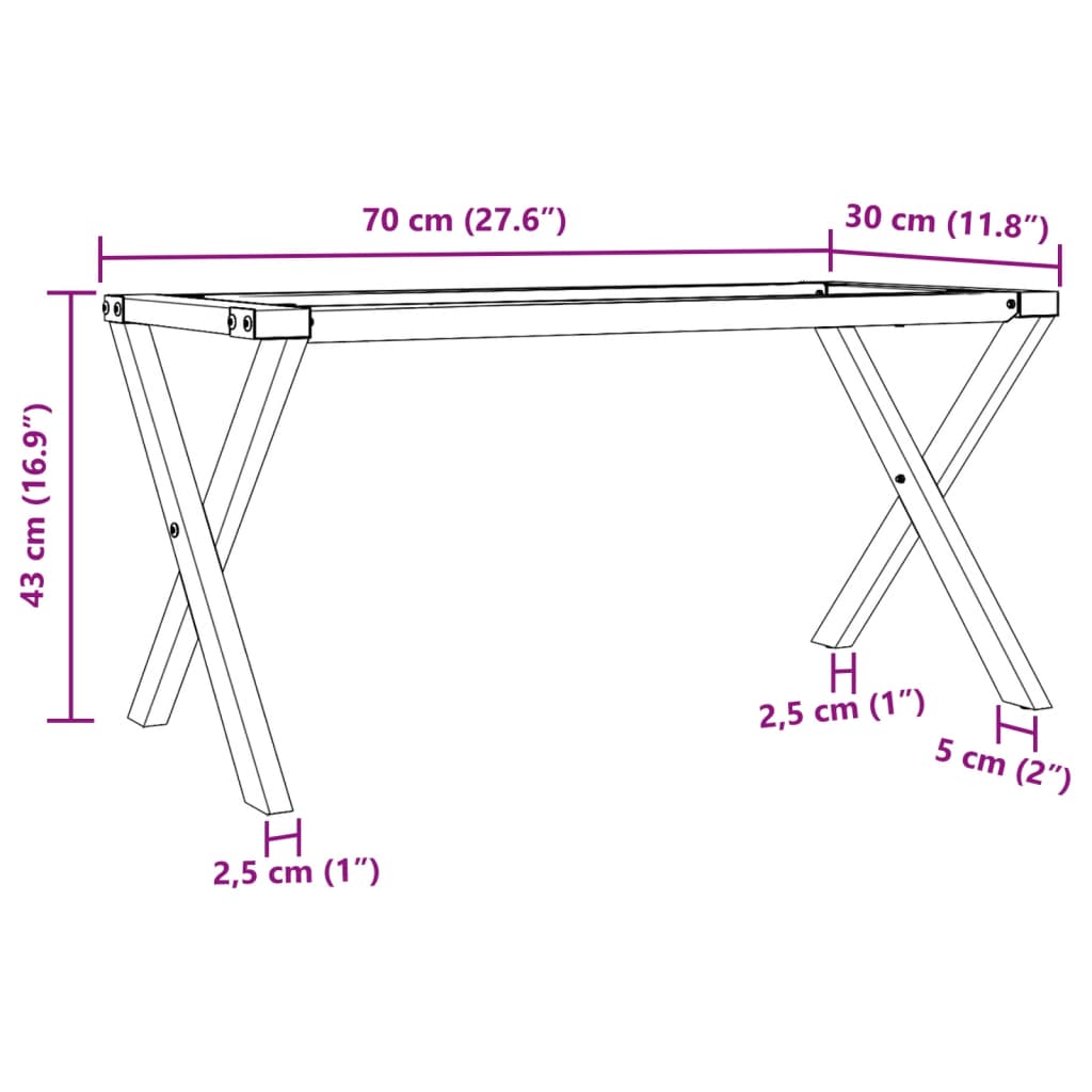 vidaXL Coffee Table Legs X-Frame 70x30x43 cm Steel