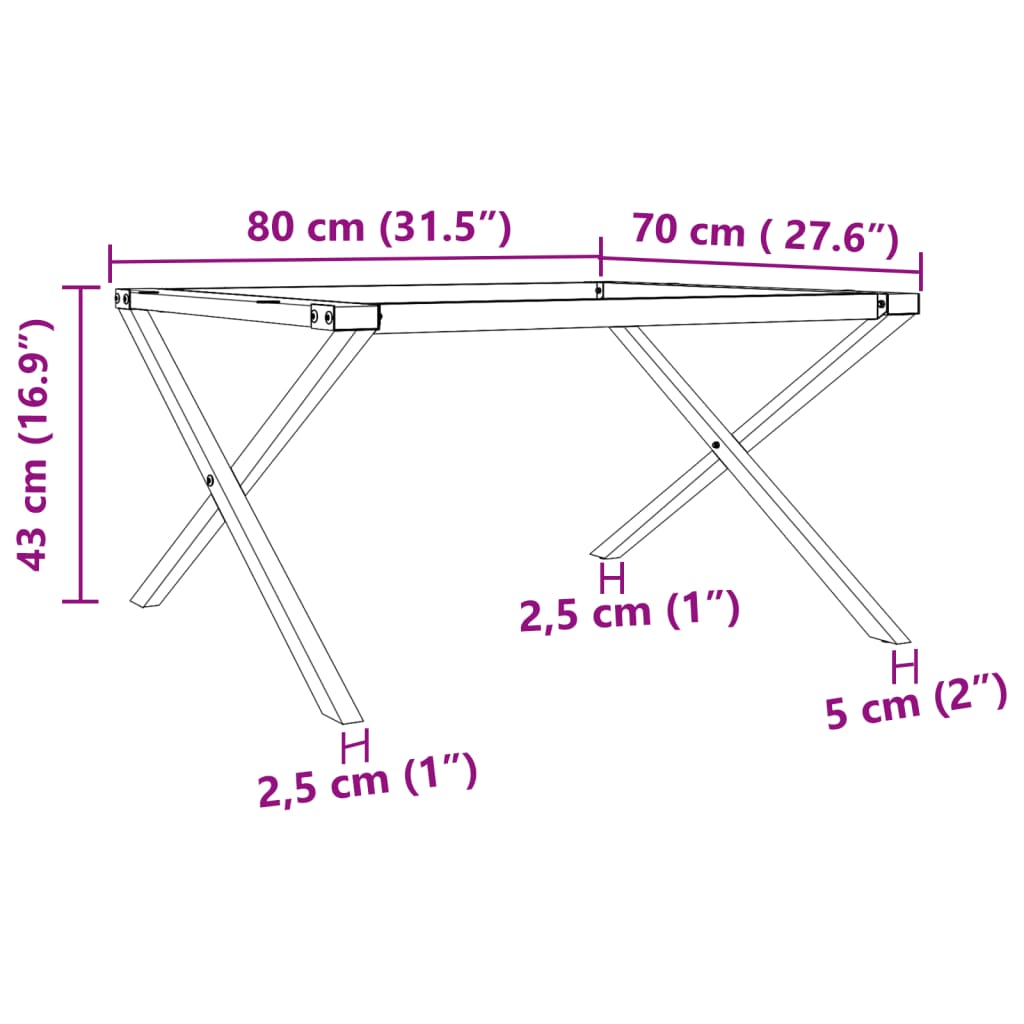 vidaXL Coffee Table Legs X-Frame 80x70x43 cm Steel