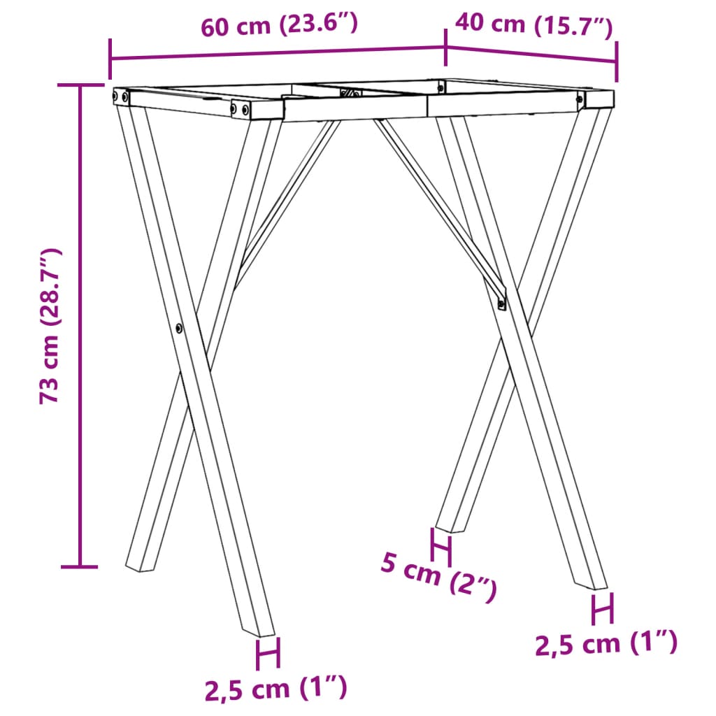 vidaXL Dining Table Legs X-Frame 60x40x73 cm Steel