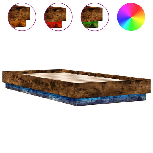 vidaXL Bed Frame without Mattress with LED Lights Smoked Oak 100x200 cm