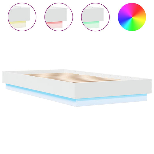 vidaXL Bed Frame without Mattress with LED Lights White 75x190 cm Small Single