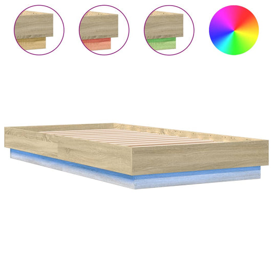 vidaXL Bed Frame without Mattress with LED Lights Sonoma Oak 75x190 cm Small Single