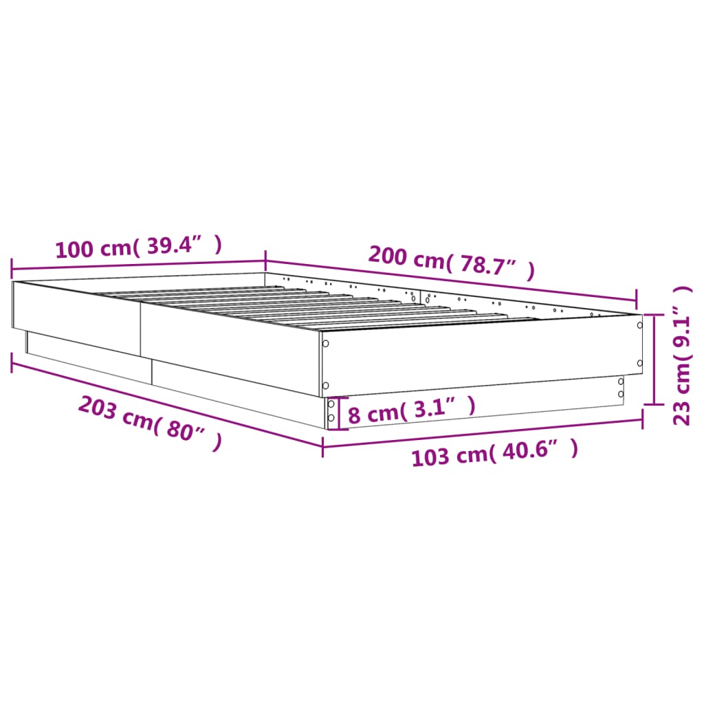 vidaXL Bed Frame without Mattress Sonoma Oak 100x200 cm Engineered Wood