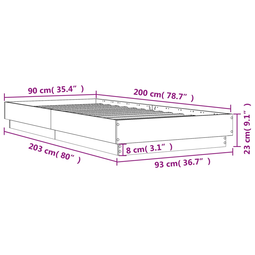 vidaXL Bed Frame without Mattress Sonoma Oak 90x200 cm Engineered Wood