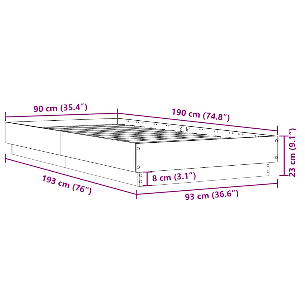 vidaXL Bed Frame without Mattress White 90x190 cm Single Engineered Wood