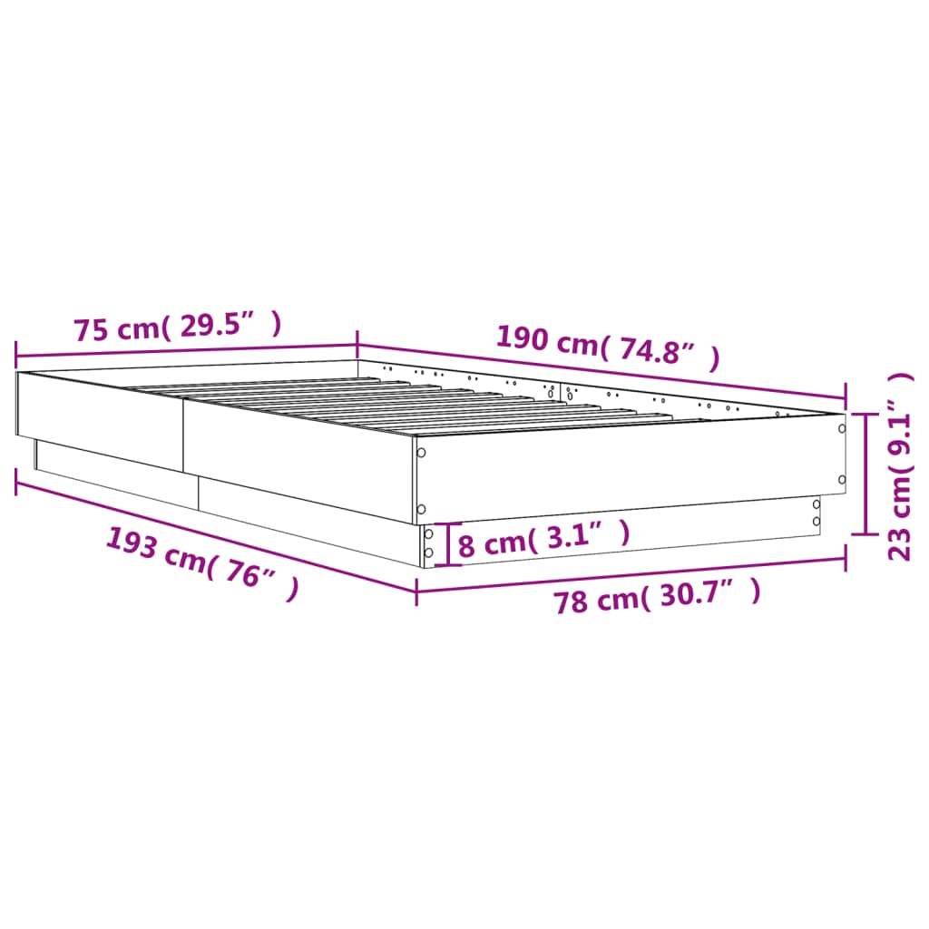 vidaXL Bed Frame without Mattress Sonoma Oak 75x190 cm Engineered Wood