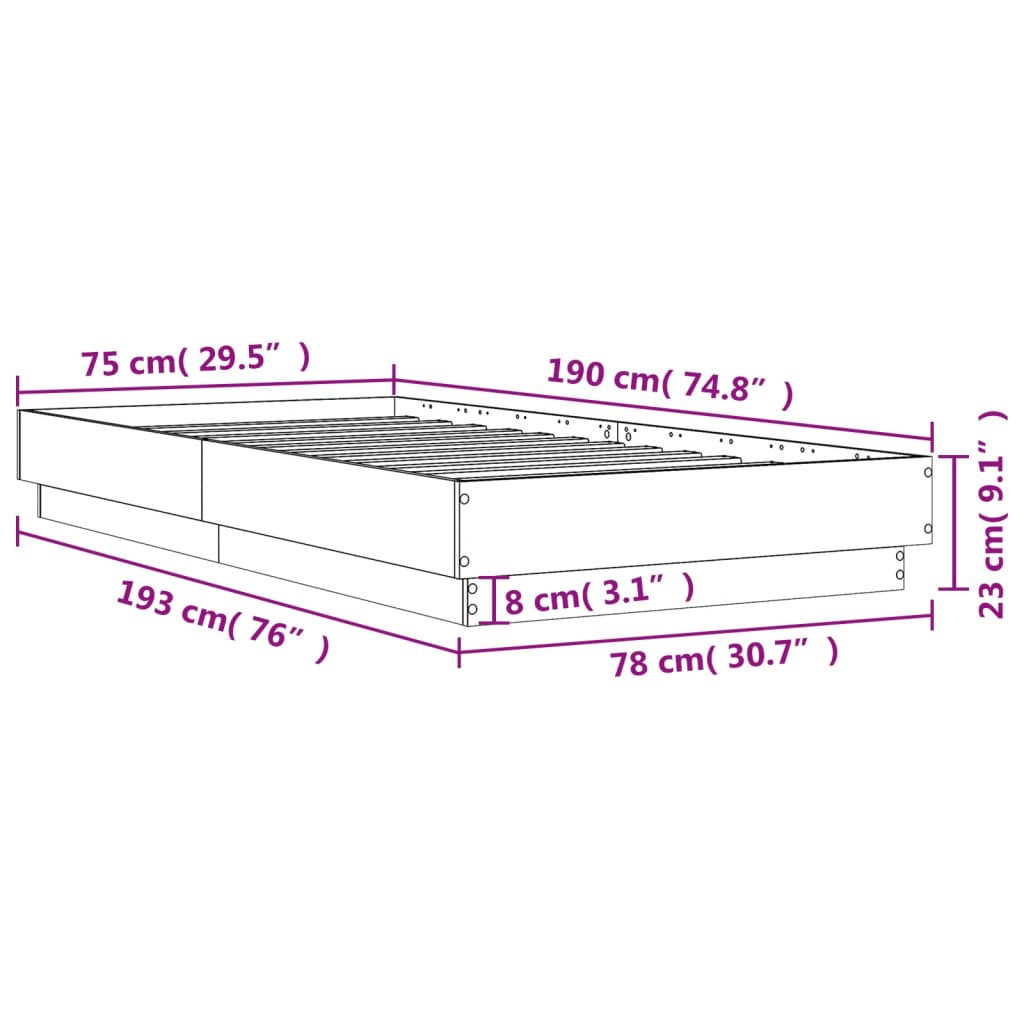 vidaXL Bed Frame without Mattress Smoked Oak 75x190 cm Engineered Wood