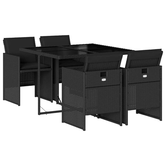 vidaXL 5 Piece Garden Dining Set with Cushions Black Poly Rattan