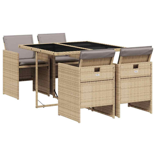 vidaXL 5 Piece Garden Dining Set with Cushions Mix Beige Poly Rattan