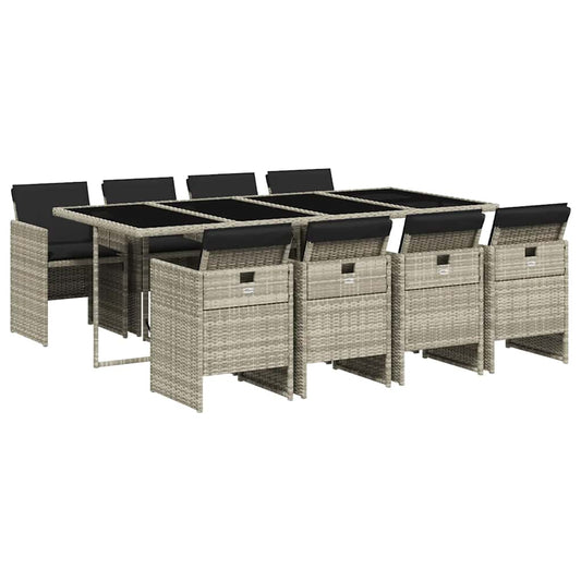 vidaXL 9 Piece Garden Dining Set with Cushions Light Grey Poly Rattan