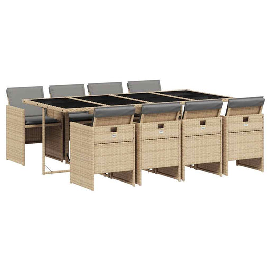 vidaXL 9 Piece Garden Dining Set with Cushions Mix Beige Poly Rattan