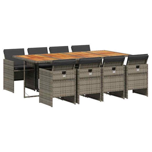 vidaXL 9 Piece Garden Dining Set with Cushions Grey Poly Rattan