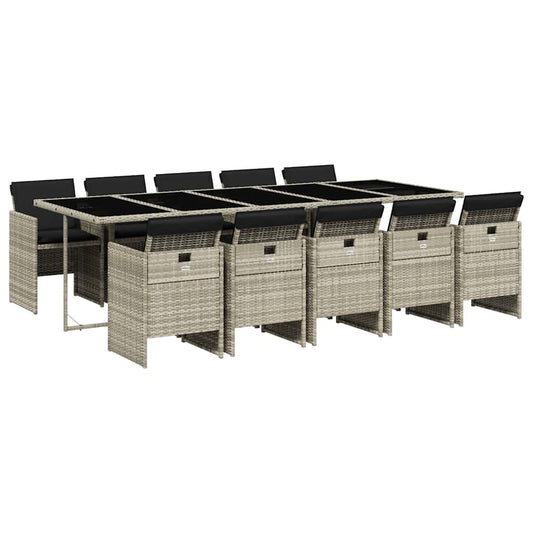 vidaXL 11 Piece Garden Dining Set with Cushions Light Grey Poly Rattan