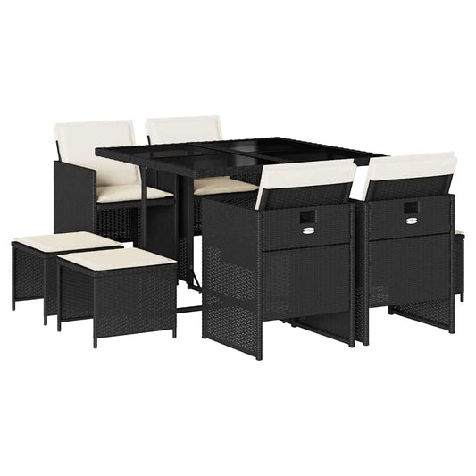 vidaXL Garden Dining Set | Black | Poly Rattan | Large | Foldable
