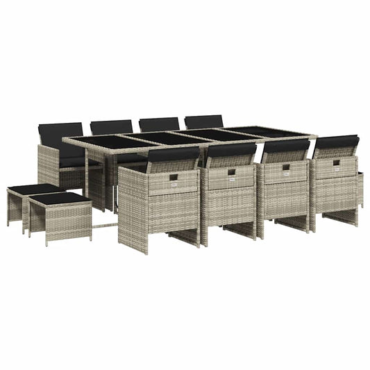 vidaXL Garden Dining Set | Light grey | PE rattan | 12-seater | Foldable