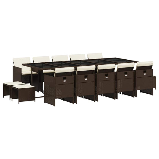 vidaXL 15 Piece Garden Dining Set with Cushions Brown Poly Rattan