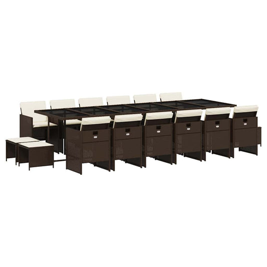 vidaXL 17 Piece Garden Dining Set with Cushions Brown Poly Rattan
