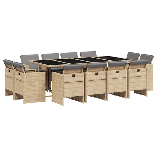 vidaXL 13 Piece Garden Dining Set with Cushions Mix Beige Poly Rattan