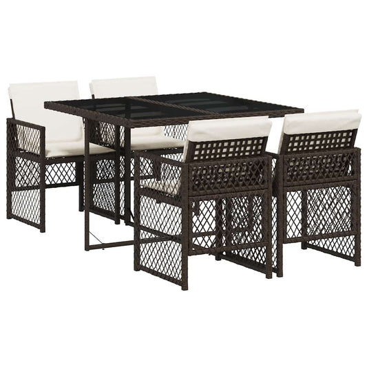 vidaXL 5 Piece Garden Dining Set with Cushions Brown Poly Rattan