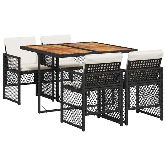 vidaXL 5 Piece Garden Dining Set with Cushions Black Poly Rattan
