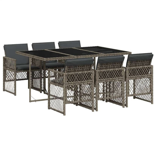 vidaXL 7 Piece Garden Dining Set with Cushions Grey Poly Rattan