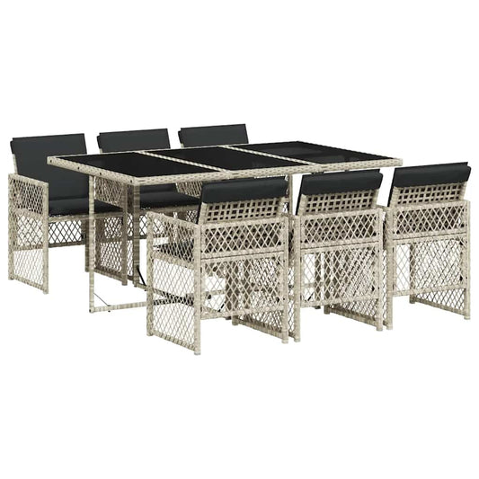 vidaXL 7 Piece Garden Dining Set with Cushions Light Grey Poly Rattan
