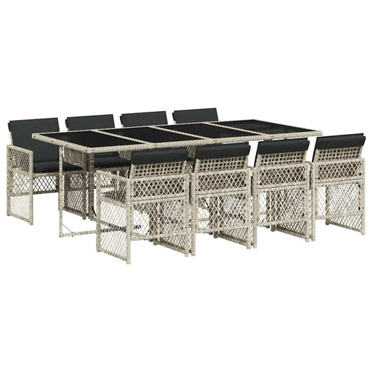 vidaXL 9 Piece Garden Dining Set with Cushions Light Grey Poly Rattan