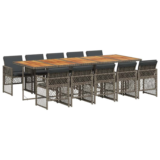 vidaXL 11 Piece Garden Dining Set with Cushions Grey Poly Rattan