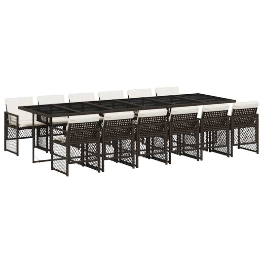 vidaXL 13 Piece Garden Dining Set with Cushions Brown Poly Rattan