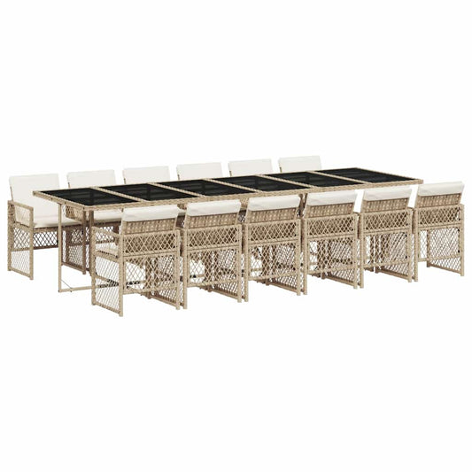 vidaXL 13 Piece Garden Dining Set with Cushions Beige Poly Rattan