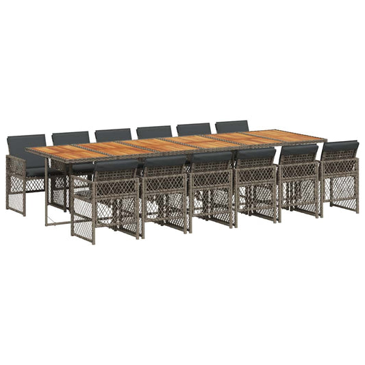 vidaXL 13 Piece Garden Dining Set with Cushions Grey Poly Rattan