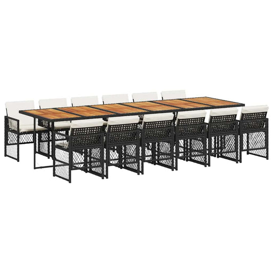 vidaXL 13 Piece Garden Dining Set with Cushions Black Poly Rattan