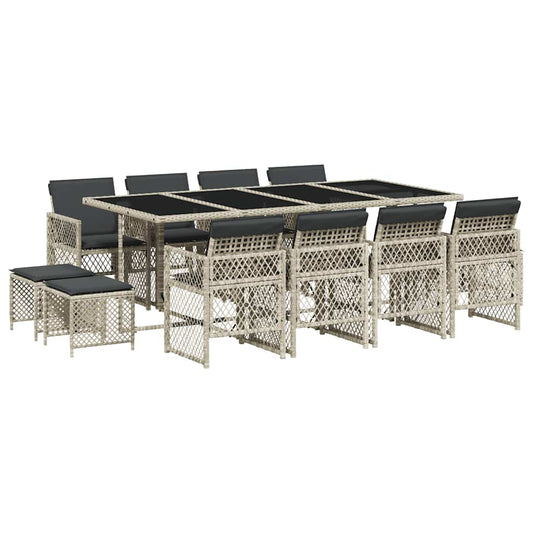 vidaXL 13 Piece Garden Dining Set with Cushions Light Grey Poly Rattan
