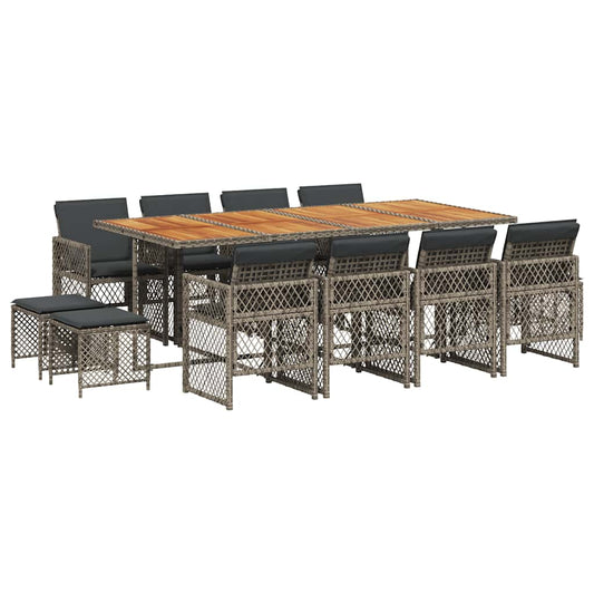 vidaXL 13 Piece Garden Dining Set with Cushions Grey Poly Rattan
