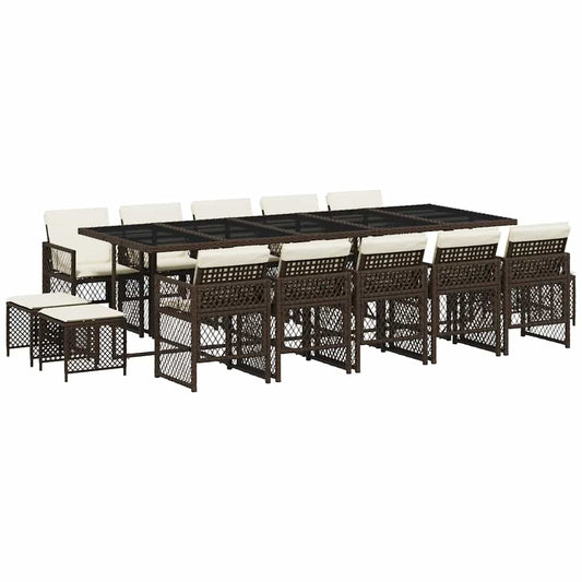 vidaXL 15 Piece Garden Dining Set with Cushions Brown Poly Rattan