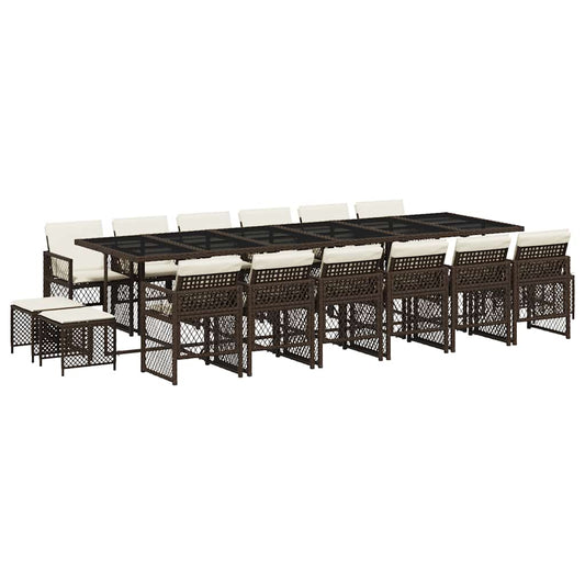 vidaXL 17 Piece Garden Dining Set with Cushions Brown Poly Rattan