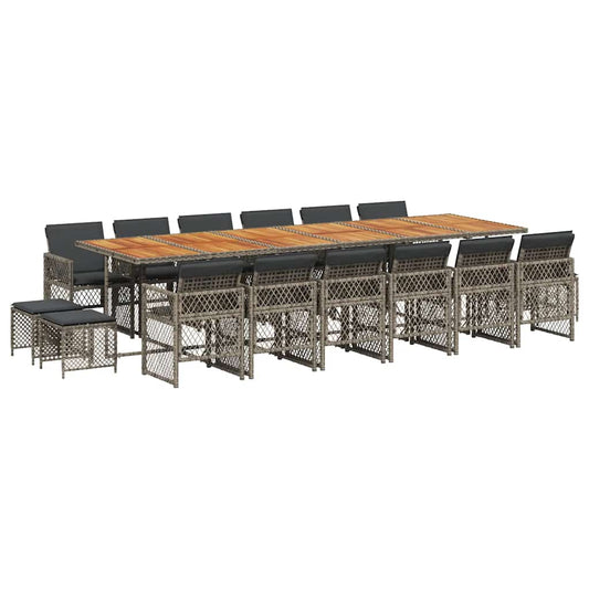 vidaXL 17 Piece Garden Dining Set with Cushions Grey Poly Rattan